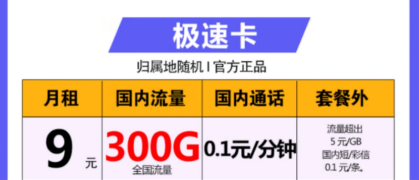 電信極速卡怎么樣  9元月租包300G全國(guó)流量