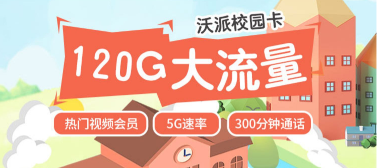 上海聯(lián)通沃派校園卡 120G流量+300分鐘語音5G上網(wǎng)速率贈(zèng)送一年視頻會(huì)員