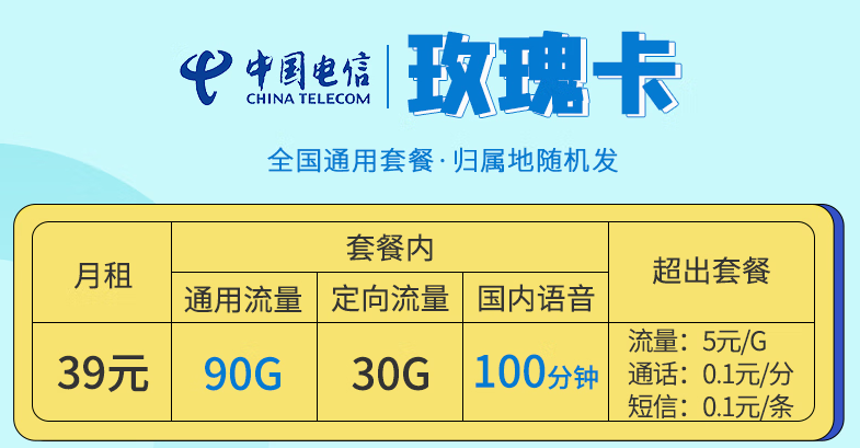 電信玫瑰卡 全國(guó)通用長(zhǎng)期套餐20年不變流量+語(yǔ)音版更多低至9元手機(jī)上網(wǎng)卡