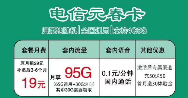 電信19元純流量卡套餐推薦 元春卡、錦鯉卡19元大流量不限速全國(guó)通用