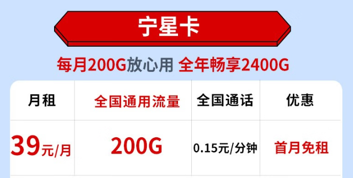 電信寧星卡怎么樣？200G通用流量不限速+首免+免費領??！