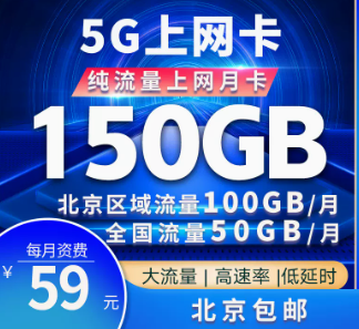 驚喜優惠卡！北京專用聯通5G巔峰卡=150G大流量